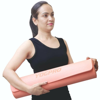 Yogpro TPE Yoga Mat Premium Super Soft Anti Skid and non toxic with Carry Bag and Strap (6 MM, PEACH) - HalfPe