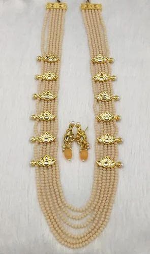 Lotus kundan brouch necklace with earrings (gold) - halfpeapp