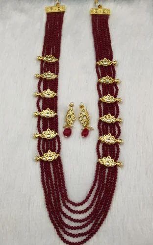 Lotus kundan brouch necklace with earrings - halfpeapp