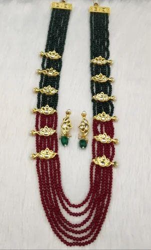 Lotus kundan brouch necklace with earrings - halfpeapp