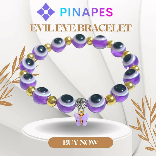 Pinapes Butterfly Beads and Evil Eye Charm Bracelet A Must-Have for Fashionable and Superstitious Women ( Violet) - HalfPe