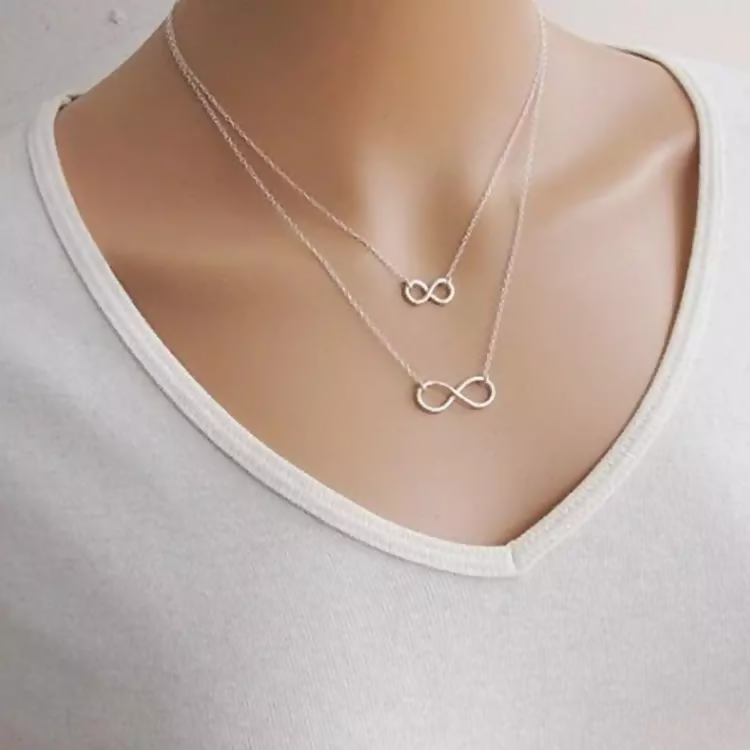 Pinapes Double Charm Infinity Necklace Gold Layered Chain Lucky 8 Necklace for Women - HalfPe