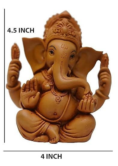 KariGhar® Mukut Ganesh Idol Perfect for Car Dashboard | Housewarming | Living Room | Puja Room | Gifting (Brown, 3X4X4.5 inches) - HalfPe