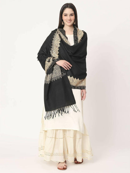 Black Brown Embroidered Stole for women - HalfPe