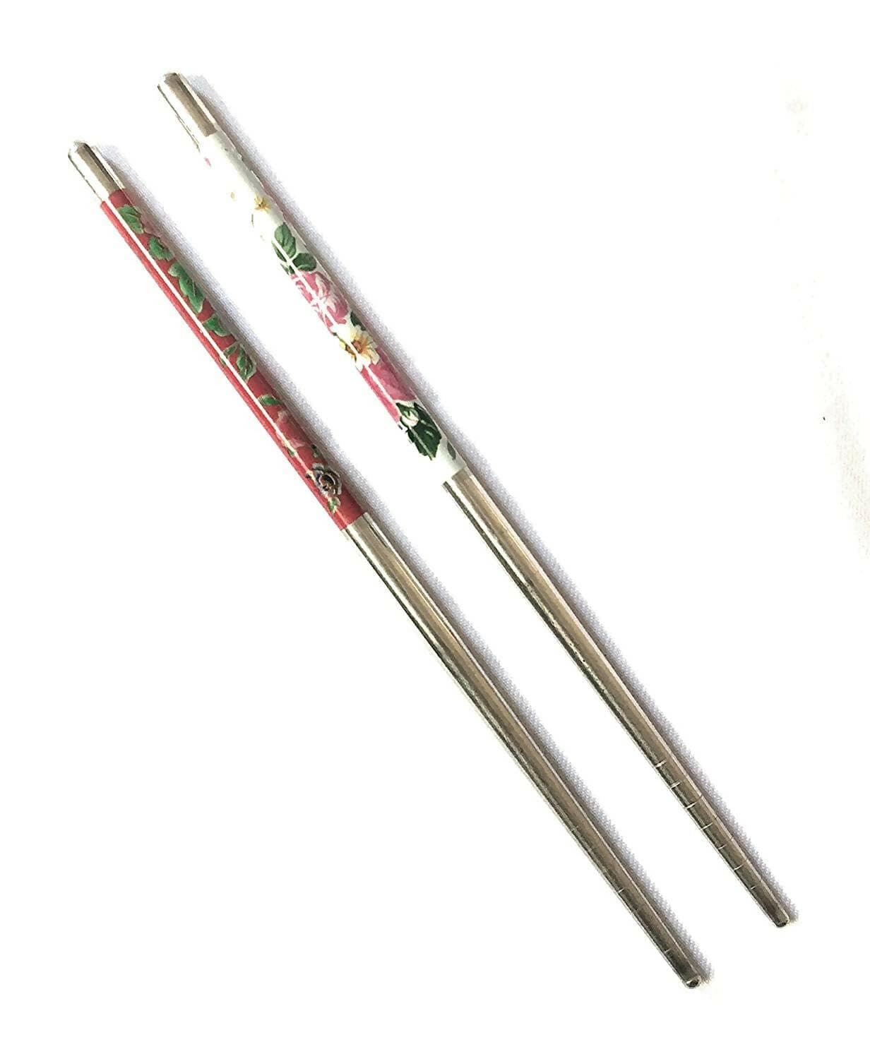 SENECIO Metal Bun/Juda Stick 18.5 Cm Floral Geometric Printed Colorful Chopstick Hair Stick(Pack Of 2) - HalfPe