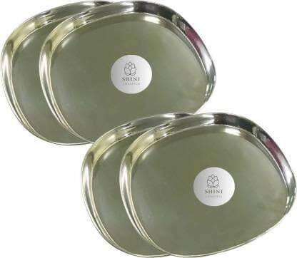 SHINI LIFESTYLE Stainless Steel Serving Plate, Dinner plates, Steel Thali Dinner Plate (Pack of 4) - HalfPe