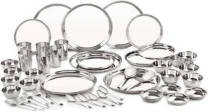 SHINI LIFESTYLE Pack of 51 Stainless Steel Dinner Set Diamond Touch Eco Dinner Set Dinner Set (Silver) - HalfPe