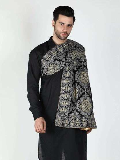 Moda Chales Men's Velvet Shawl (Black ,Silver ,Gold ) - HalfPe