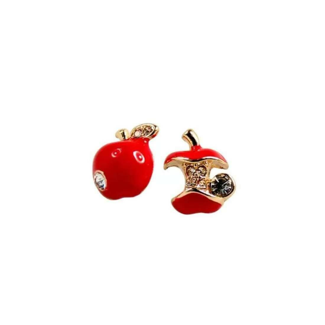 SENECIO Golden Red Apple Lovely Rhinestone Crystal Studded Earrings Pair - HalfPe