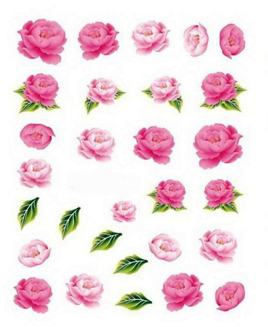 SENECIO Rose Pink Floral Nail Art Manicure Decals Water Transfer Stickers 2 Sheets - HalfPe