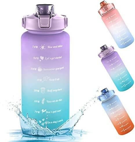 Emcrovi 1Pcs Plastic Water Bottle, Spirit Motivational Water Gallon with Time Marker Large Capacity 2000ml(Multi color) - HalfPe