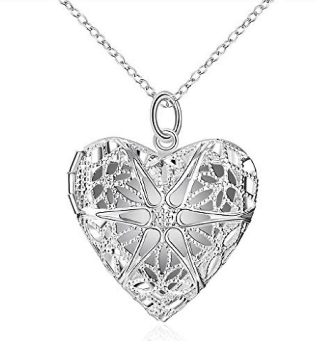 SENECIO Alloy Sterling Silver Plated Hollow Heart Pendant Necklace For Women - HalfPe