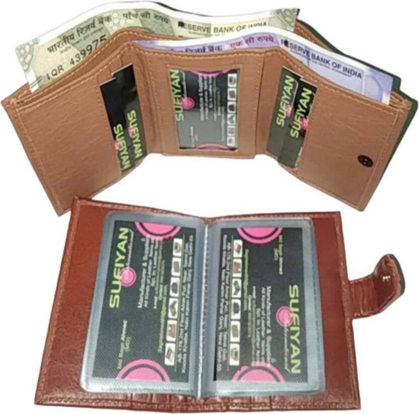 Men Tan Artificial Leather Wallet (30 Card Slots, Pack of 2) - HalfPe