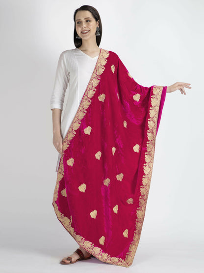 Velvet Embroidery Shawl Dupatta (pink) - HalfPe