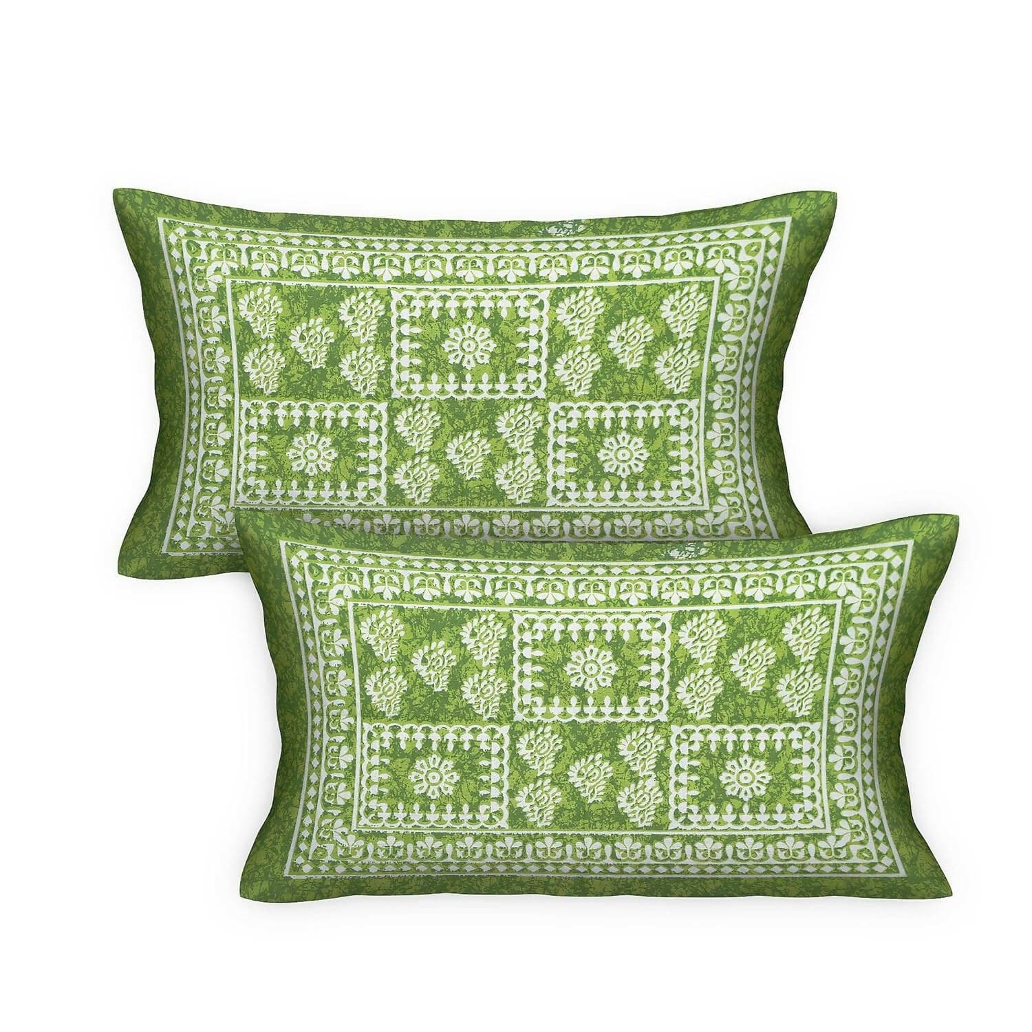 Jaipuri Traditional Cotton Double Bed Sheet with 2 Pillow Covers (Bedsheet for Double Bed Cotton, Green) - HalfPe