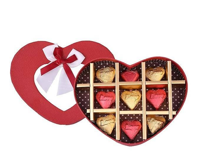 MANTOUSS Valentines Gift for Girlfriend Boyfriend Husband Wife fieance-Heart Shaped Chocolate Box+Valentines Day Greeting Card + Cute Teddy Bear - HalfPe