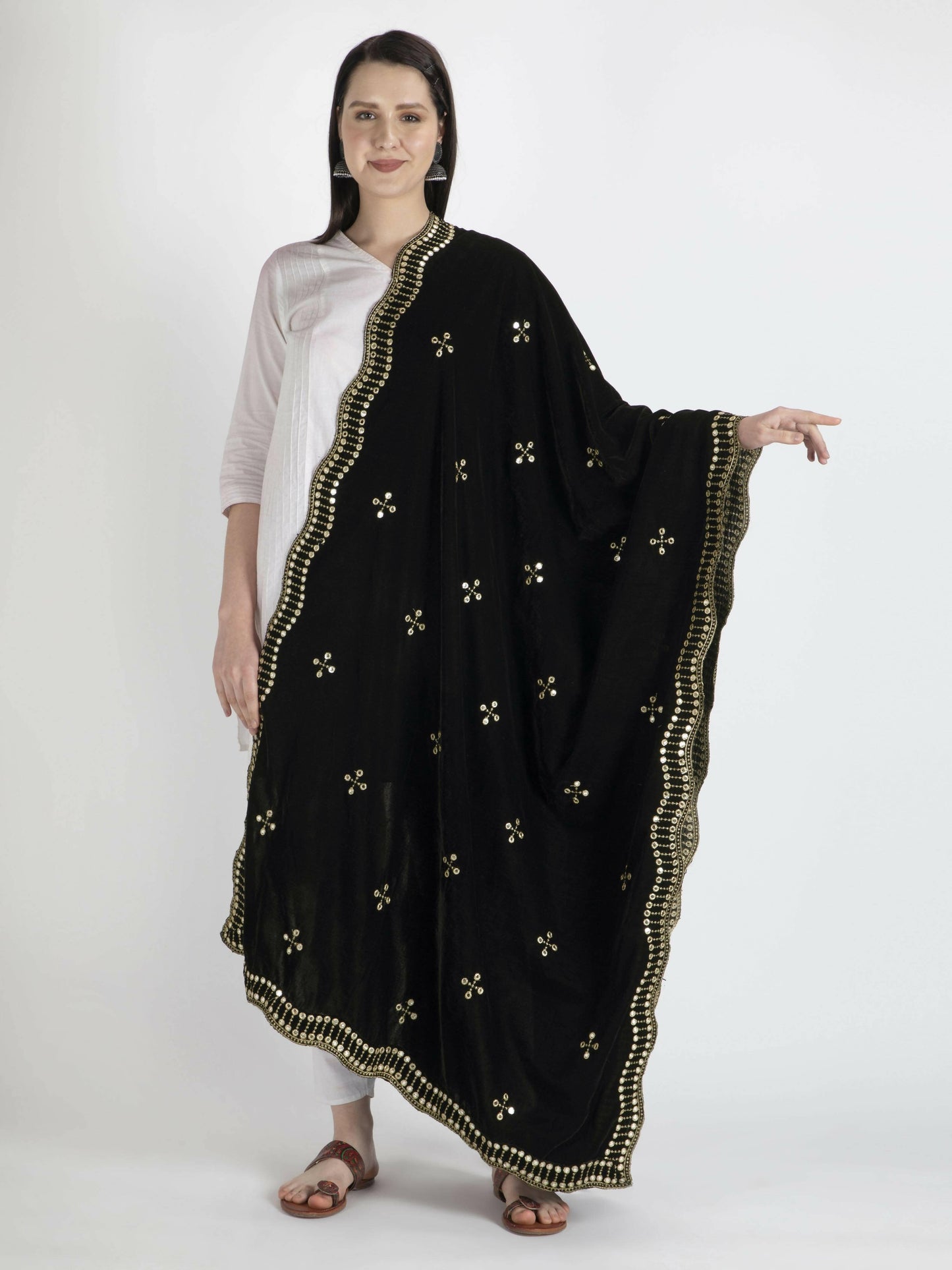 Embroidered Shawl Dupatta For Women With Black Colour - HalfPe