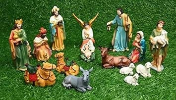 KariGhar Resin Nativity/Crib Idols Set of 15 Pieces [Pack - Mary, Joseph, Baby Jesus, Angel, 3 Wise Men, The Shepherd, 7 Animals, Multicolour, 6 Inch, A0069] - HalfPe