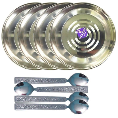 SHINI LIFESTYLE Stainless Steel Laser Design Halwa Plate with Spoon Set (8) - HalfPe