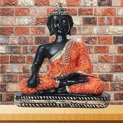 KariGhar Antique Meditating Buddha Statue Idol Perfect for Home | Prayer Room | Living Room | Decoration & Gifting (A0104 (Orange)) - HalfPe