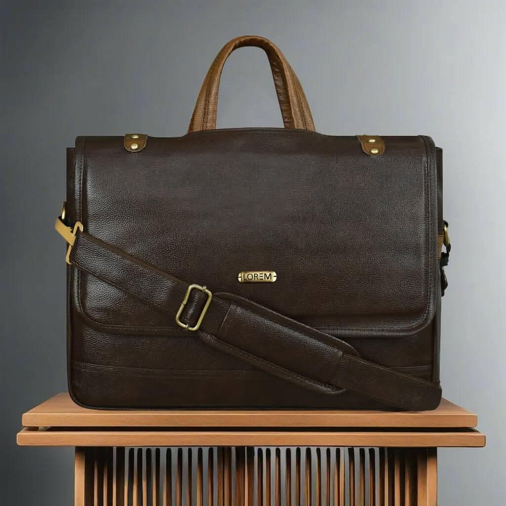 LOREM Chocolate & Tan Faux Leather 10L Laptop Messenger Bag for Men - HalfPe