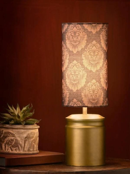 Metal Golden Table Lamp With Motives Printed Shade - HalfPe