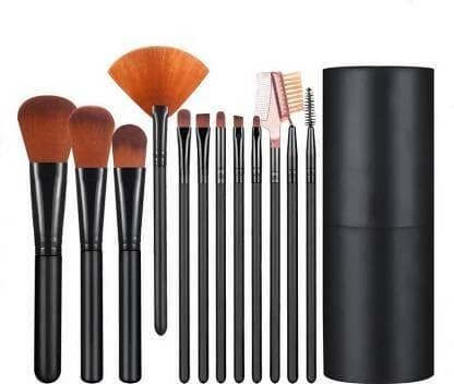 Bingeable Professional Premium Brushes set of 12 with Barrel Storage box BLACK/Multicolor (Pack of 12) - HalfPe