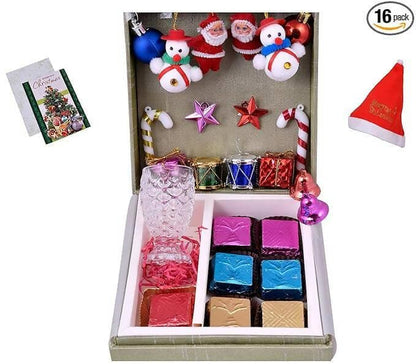 MANTOUSS Christmas thememed Chocolate Gift Box + 1 Shot Glass + Christmas Card + Christmas Tree Decoration Set + Santa Cap - HalfPe