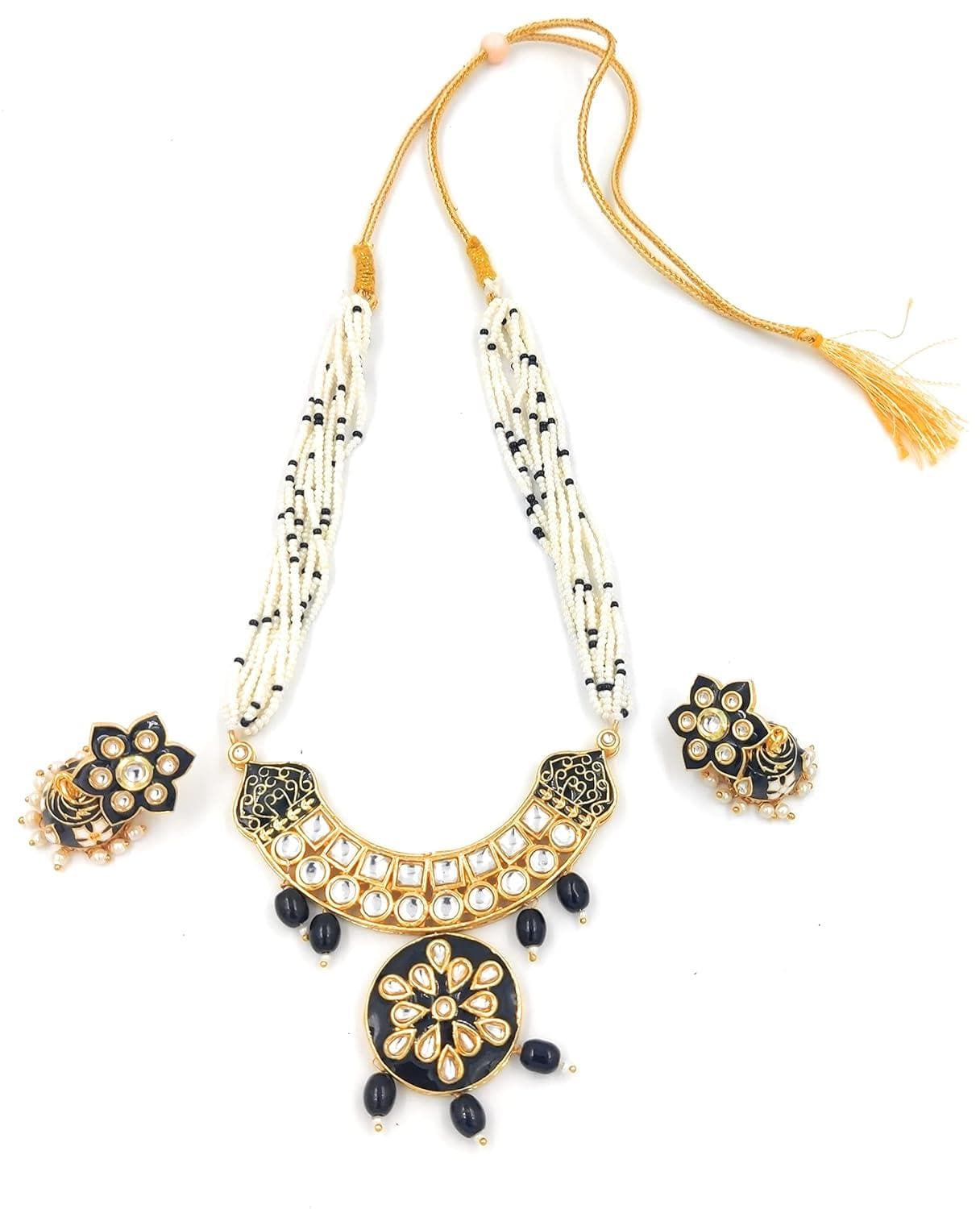 Meenakari black color occasional necklace with earrings - halfpeapp