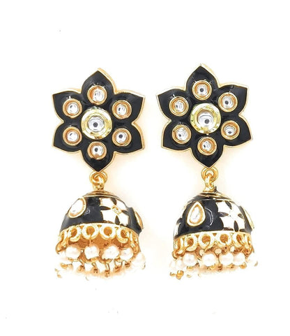 Meenakari black color occasional necklace with earrings - halfpeapp