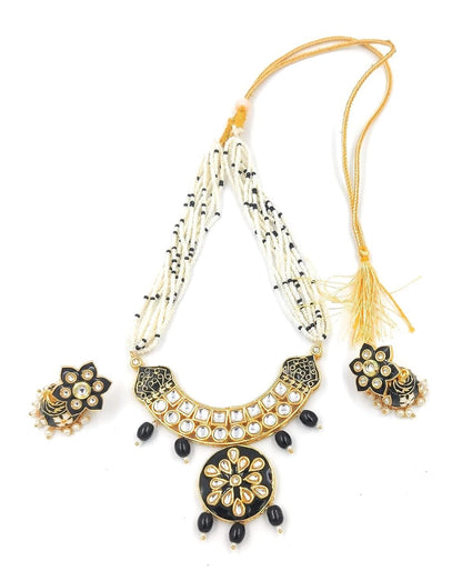 Meenakari black color occasional necklace with earrings - halfpeapp