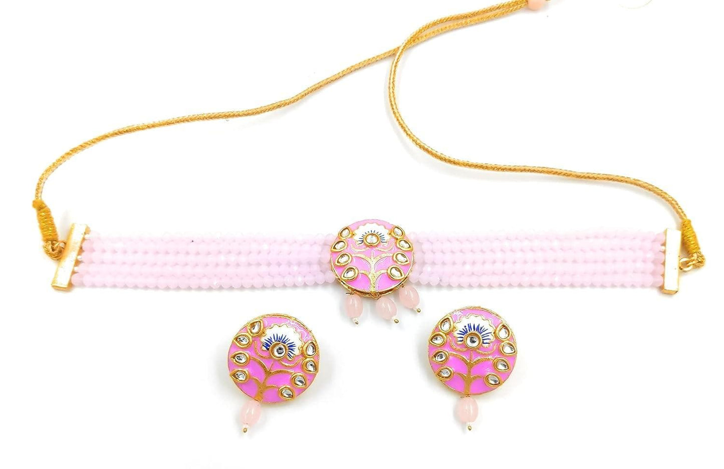 Meenakari chokar light pink color wedding necklace with earrings - halfpeapp