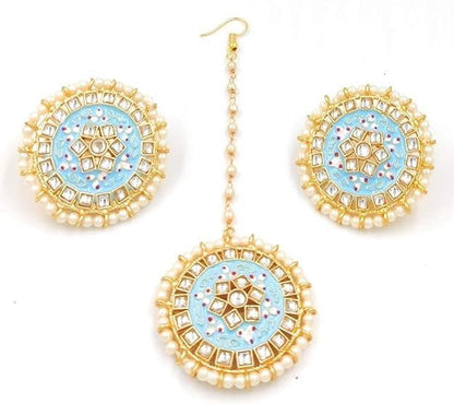 Meenakari designer kundan chokar light sky blue color jewellery set - halfpeapp