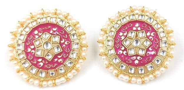 Meenakari designer kundan chokar pink color necklace with earrings - halfpeapp