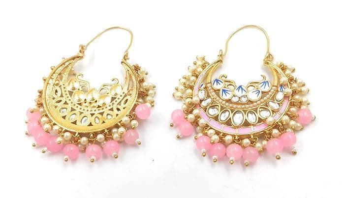 Meenakari designer light pink earrings - halfpeapp