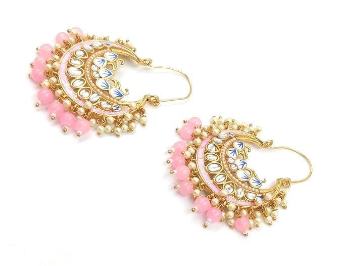 Meenakari designer light pink earrings - halfpeapp