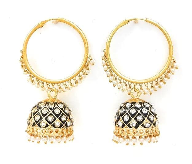 Meenakari handmade kundan black color earrings - halfpeapp