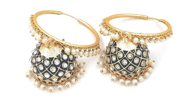 Meenakari handmade kundan black color earrings - halfpeapp