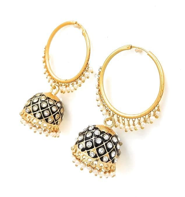 Meenakari handmade kundan black color earrings - halfpeapp