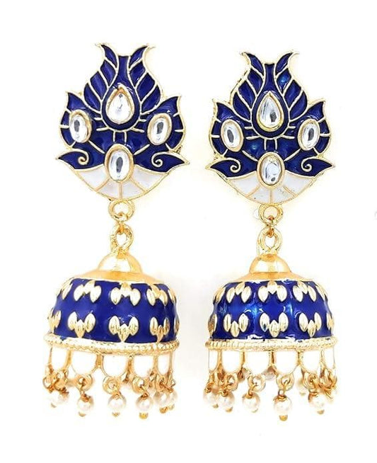 Meenakari handmade kundan dark navy blue color earrings - halfpeapp