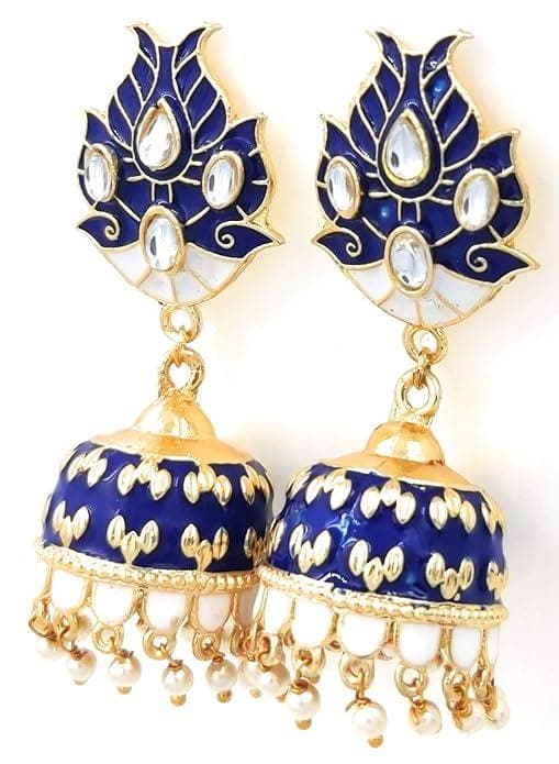 Meenakari handmade kundan dark navy blue color earrings - halfpeapp