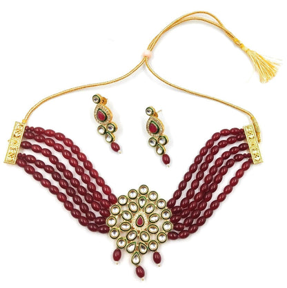 Meenakari kundan brass ad chokar marron color jewel set - halfpeapp