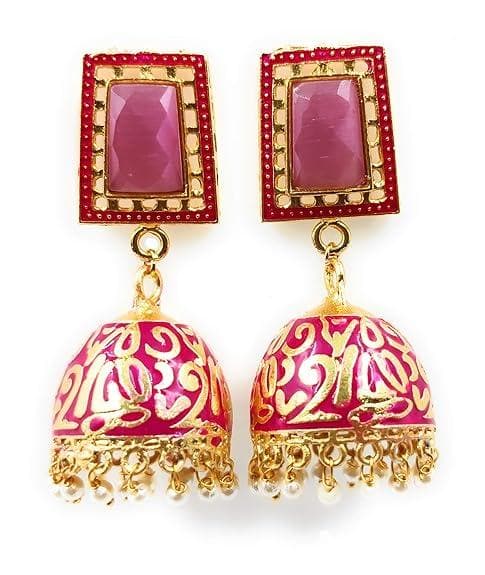 Meenakari magenta pink color earrings - halfpeapp