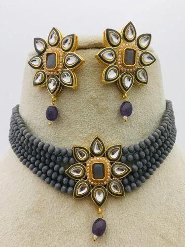 Meenakari star chokar necklace with earrings - halfpeapp