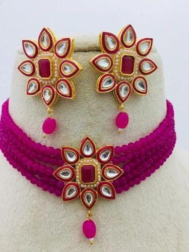 Meenakari star chokar necklace with earrings - halfpeapp