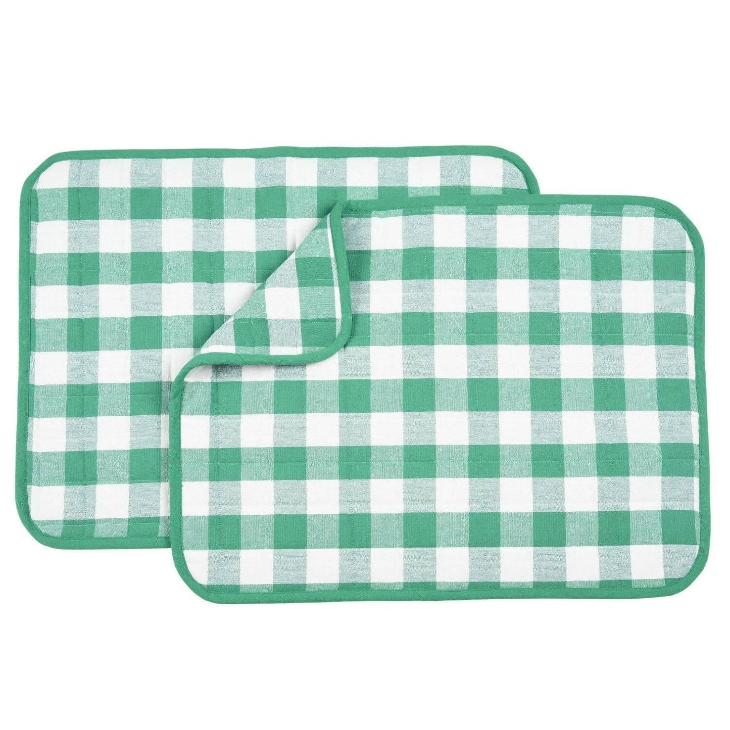 Dish Drying Mat for Kitchen Utensils, Reversible Absorbant Cotton Checks drying Mats, Washable, Counter top Cushion Pad Tableware, 46x61 Cms, Green by Lushomes (18x24 Inches, Set of 2) - HalfPe