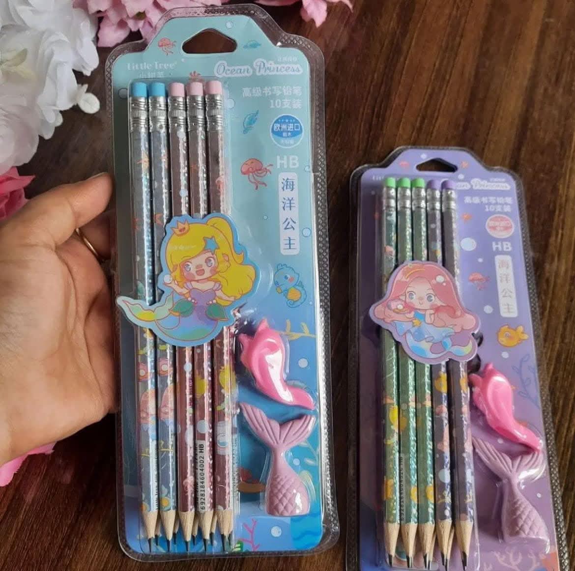 Mermaid hb lead pencils stationary kit (pack of 2pcs) - halfpeapp