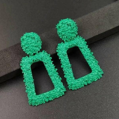 Pinapes Rectangle Geometric Metallic Earrings (green) - HalfPe