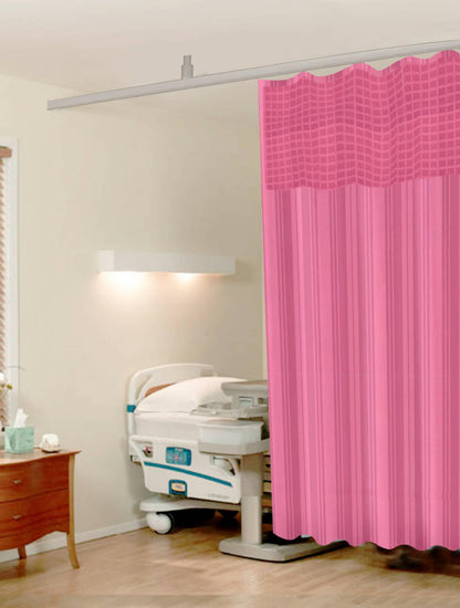 Hospital Partition Curtains, Clinic Curtains Size 4 FT W x 7 ft H, Channel Curtains with Net Fabric, 100% polyester 8 Rustfree Metal Eyelets 8 Plastic Hook, Pink, (4x7 FT) - HalfPe