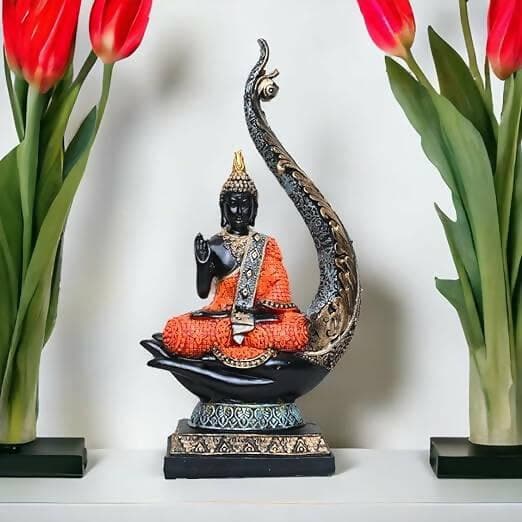 KariGhar Antique Meditating Buddha Statue Idol Perfect for Home | Prayer Room | Living Room | Decoration & Gifting (A0103 (Orange)) - HalfPe